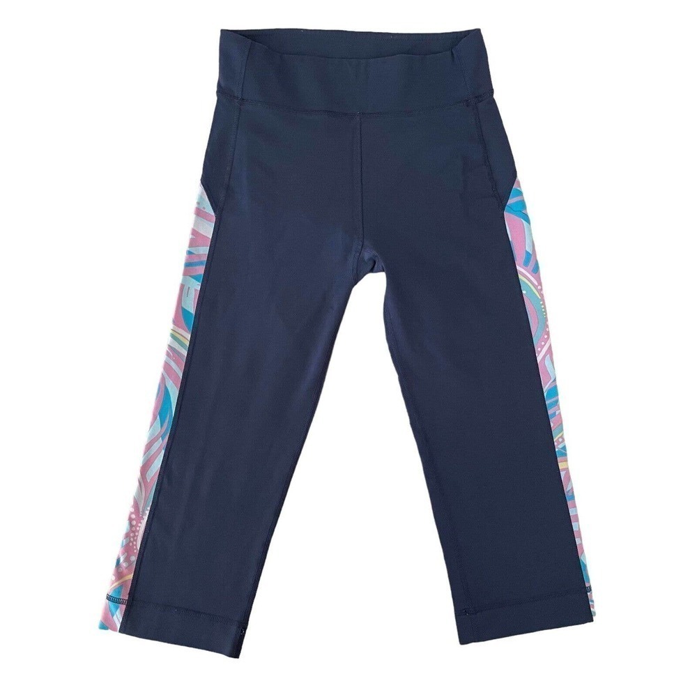 🍀Lilly Pulitzer Blue Pastel Contrast Mid Rise Activewear Capri Leggings Small